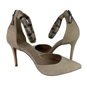 Schutz Katiusia Cream Suede Pointed Toe Metal Ankle Strap Pumps Size 9.5